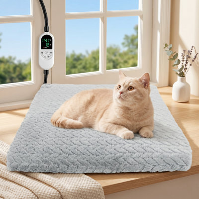 Lit chauffant pour chat d'intérieur, coussin chauffant pour chien avec 12 niveaux de température et minuterie, coussin chauffant électrique avec cordon résistant à la mastication, 18 po x 18 po