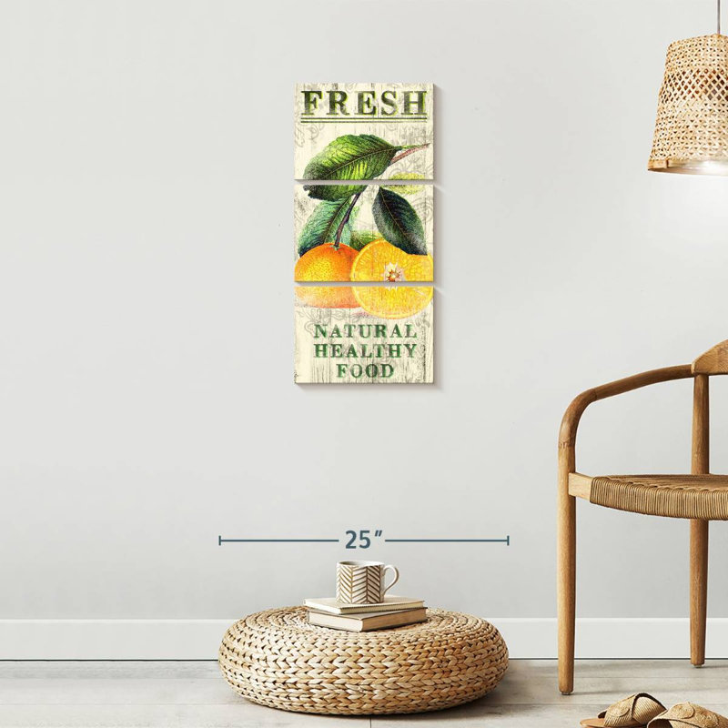 Oranges fraîches, reproduction sur toile, H 12 po x l 27 po x P 1 po
