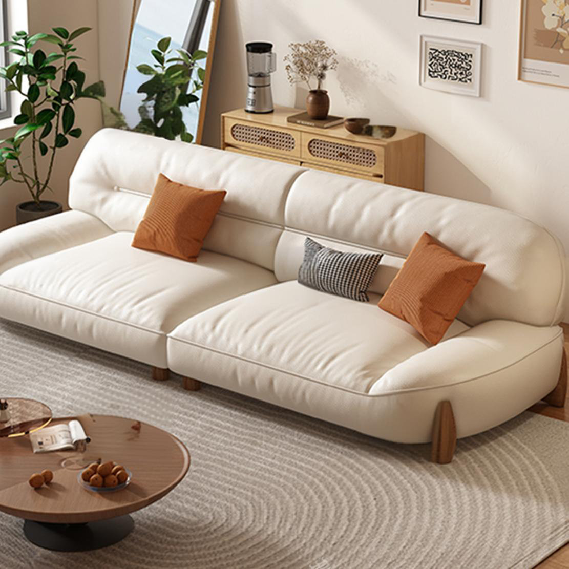 Comfort Zone Furniture.e Leather Modern Minimalist Cream Sofa Leather