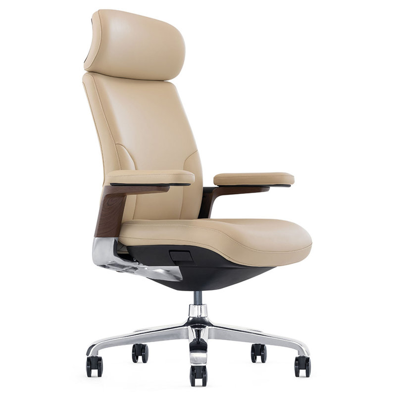 Fauteuil de direction ergonomique en cuir véritable, Beige
