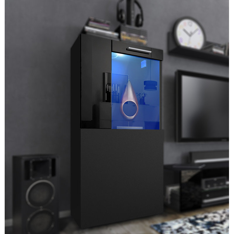 Killion 51 cm W Display Cabinet, Matt Black, With blue LED lighting