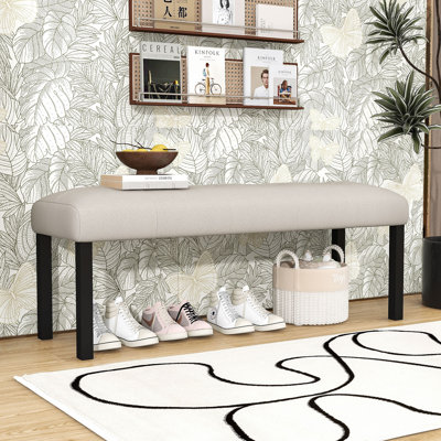 Modern Tufted Upholstered Dining Bench with Rubberwood Legs for Hallway