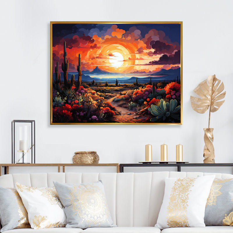 «Western Desert Serenade Pointillism Landscape II», reproduction d'art sur toile, H 12 po x l 20 po x P 1 po