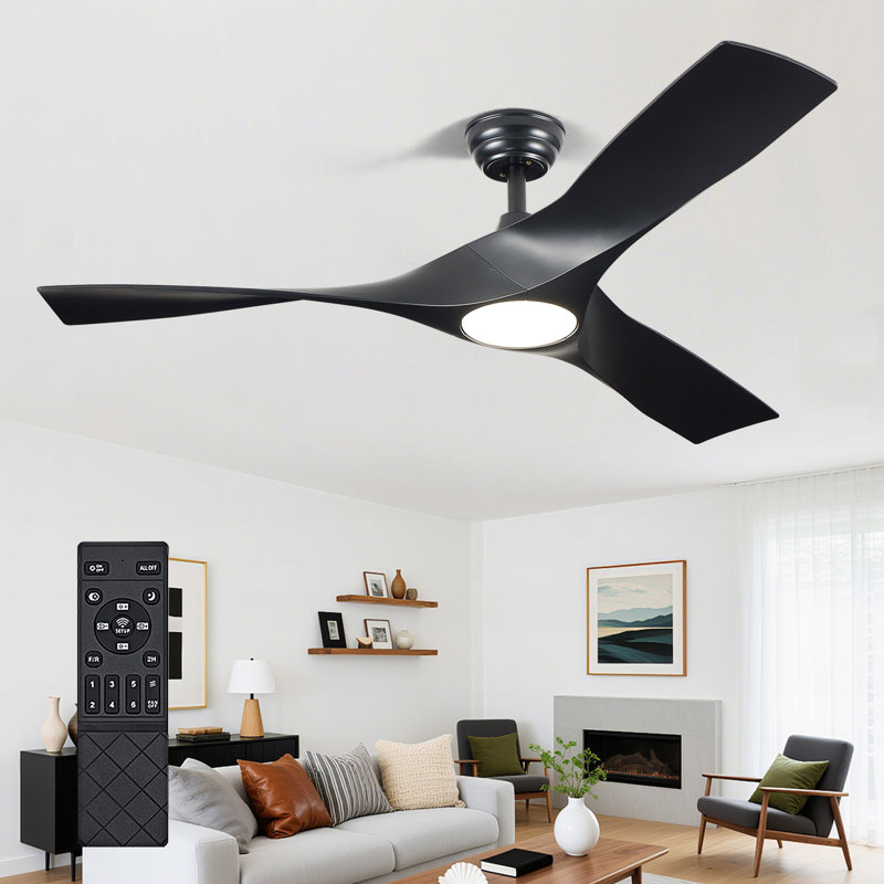  Ventilateur de plafond de 52 pouces avec lumière: 3 pales blanches en ABS de style campagne moderne avec télécommande - DEL à intensité variable, moteur réversible à 6 vitesses, minuterie 2 / 4H pour le salon