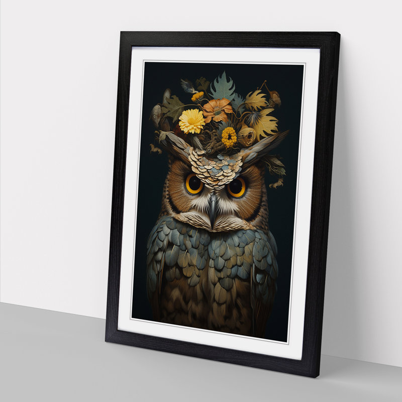 Owl Conceptual - Single Picture Frame Print on Wood, Black, 46" H x 34" W x 2" D
