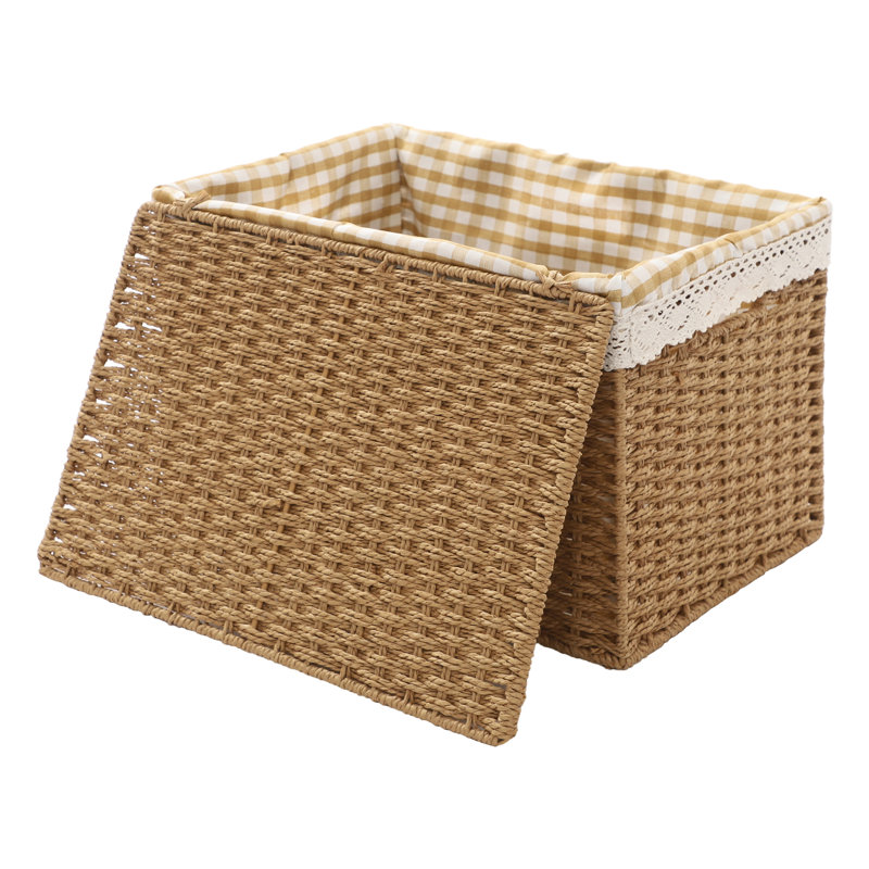 Paniers de rangement tissés brun clair avec poignées intégrées, bacs décoratifs en faux rotin pour l'organisation de la chambre à coucher (ensemble de 4)