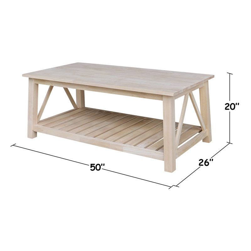 Kenessa Solid Wood Single Coffee Table, Unfinished Top/Unfinished Base