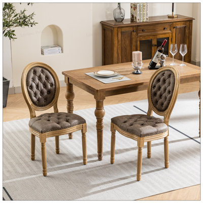 French Style Solid Wood Frame Dining Chairs with PU Leather, Nailhead Trim, and High Density Foam, Set of 2