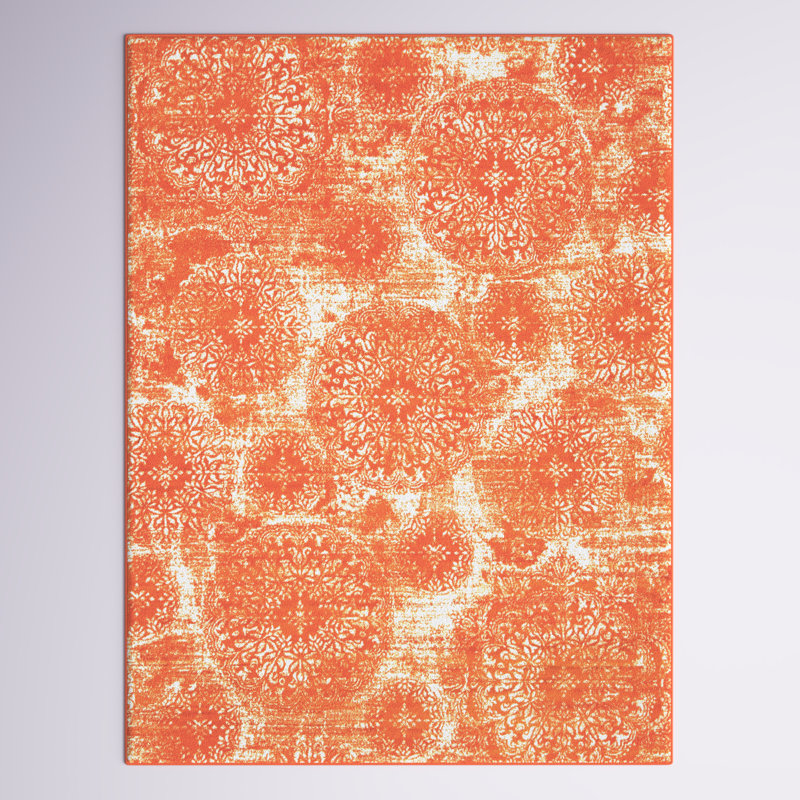 Tapis floral Brandt, Rectangle 7 pi 1 po x 10 pi, Orange / ivoire