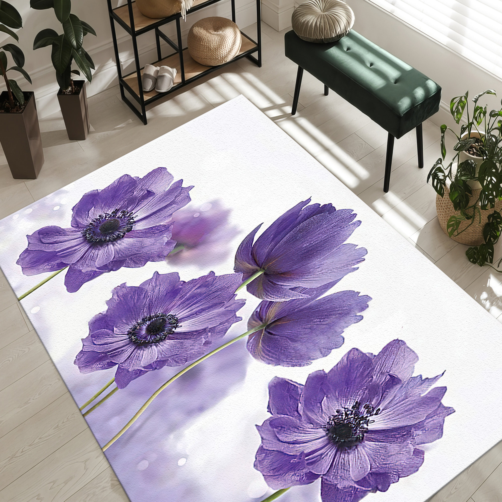 kayra export Floral Symphony Non-Woven Soft Print Rug with Intricate ...