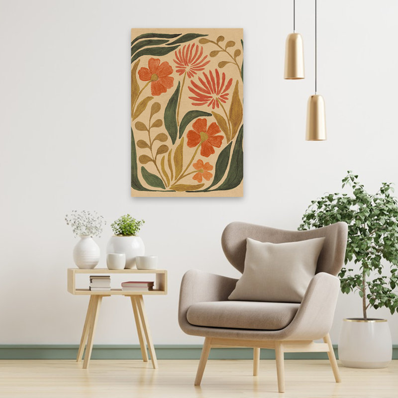Maison de campagne / chalet et contemporain abstrait floral audacieux II, H 36 po x l 24 po