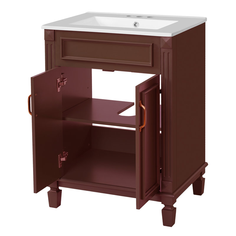 Meuble-lavabo simple 24 po avec comptoir en céramique, Brun