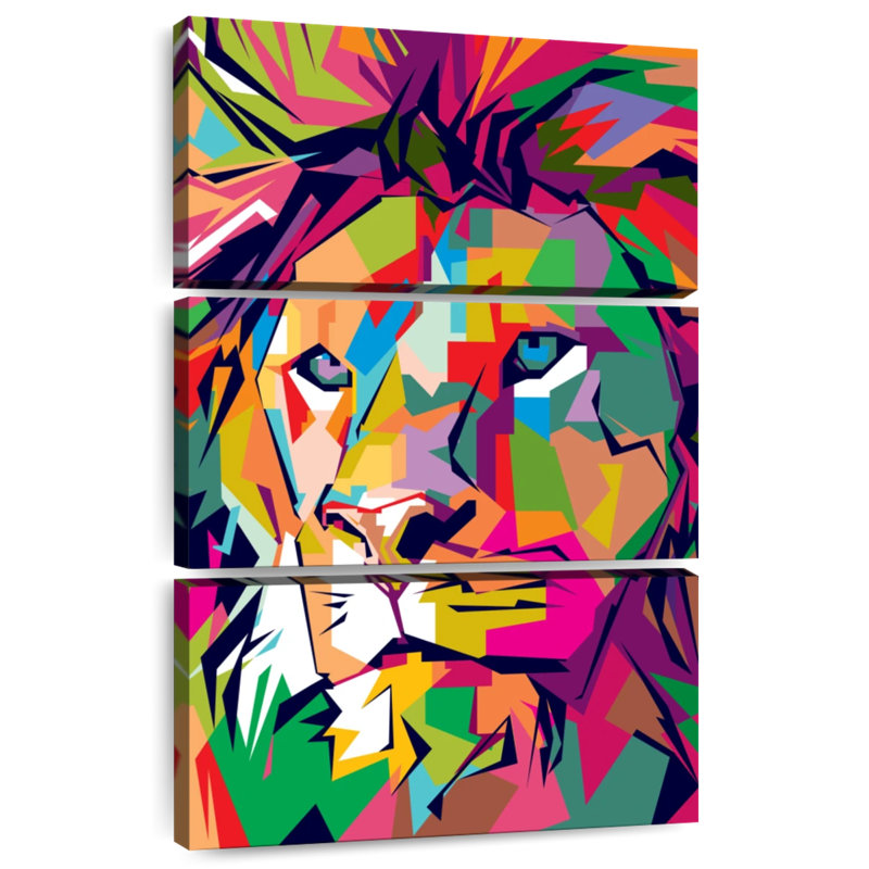 Brampt lion couleurs abstraites, H 38 po x l 24 po