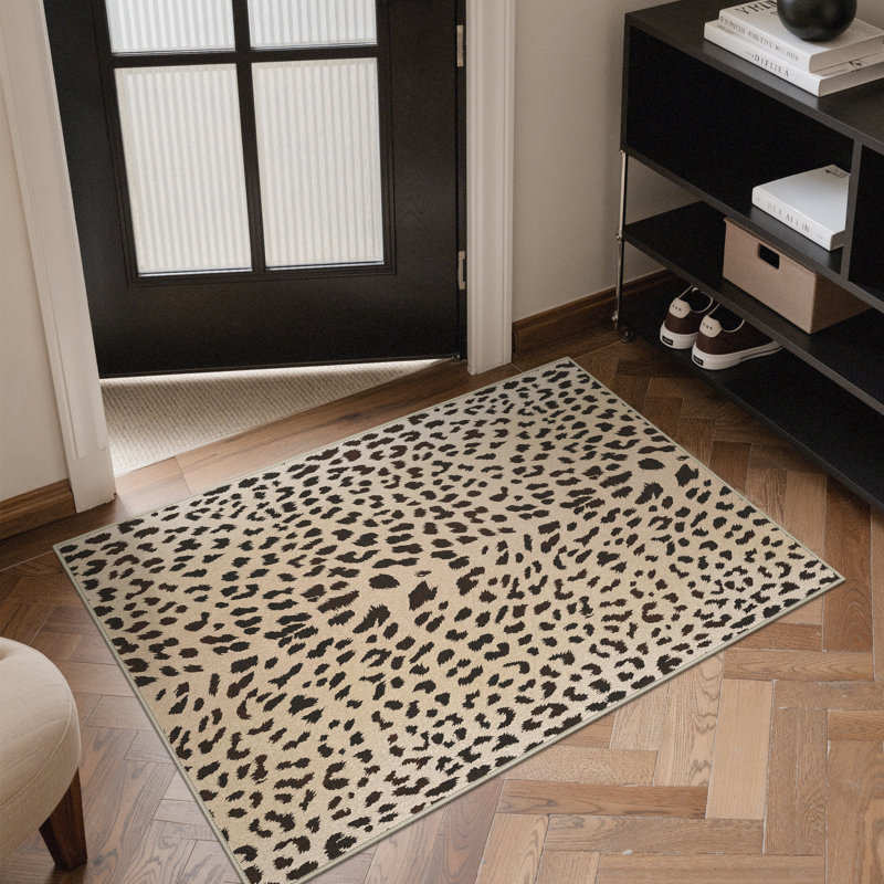 Savanna Animal Print Machine Washable Leopard / Sable 2' x 3' Doormat with Non-Slip Backing