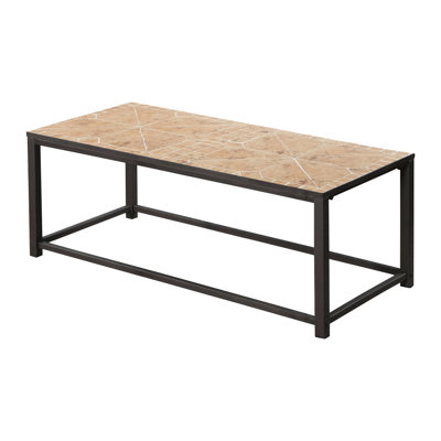 42" L Brown Coffee Table With Rectangular Tile Top And Robust Metal Base For Living Area - Transitional Accent Room Ambiance