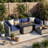 8-Piece Modular Outdoor Sectional Seating Set With Propane Fire Pit Table And Cushions-124197994-125547774