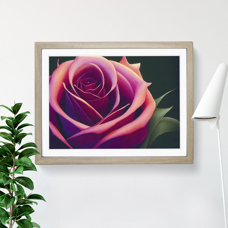 Spirited Rose Flower - Single Picture Frame Print, Oak Framed, 25cm H x 34cm W x 2cm D