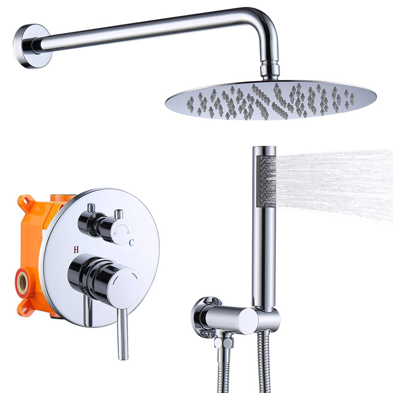 Système de douche complet pour salle de bain avec valve brute, Chrome