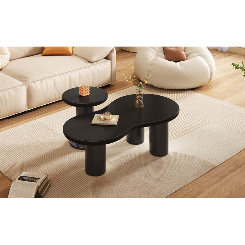 Ensemble de 2 tables basses gigognes avec petite table d'appoint ronde, Noir