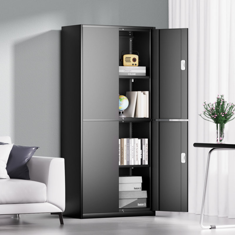 71" Lockable Heavy Duty Metal Storage Tool Cabinet W/ 2 Adjustable Shelves, Black