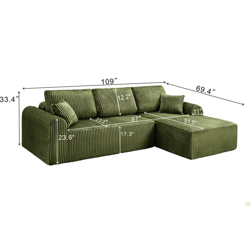 Canapé modulaire 109 po avec méridienne en L 109 po Cloud, Vert