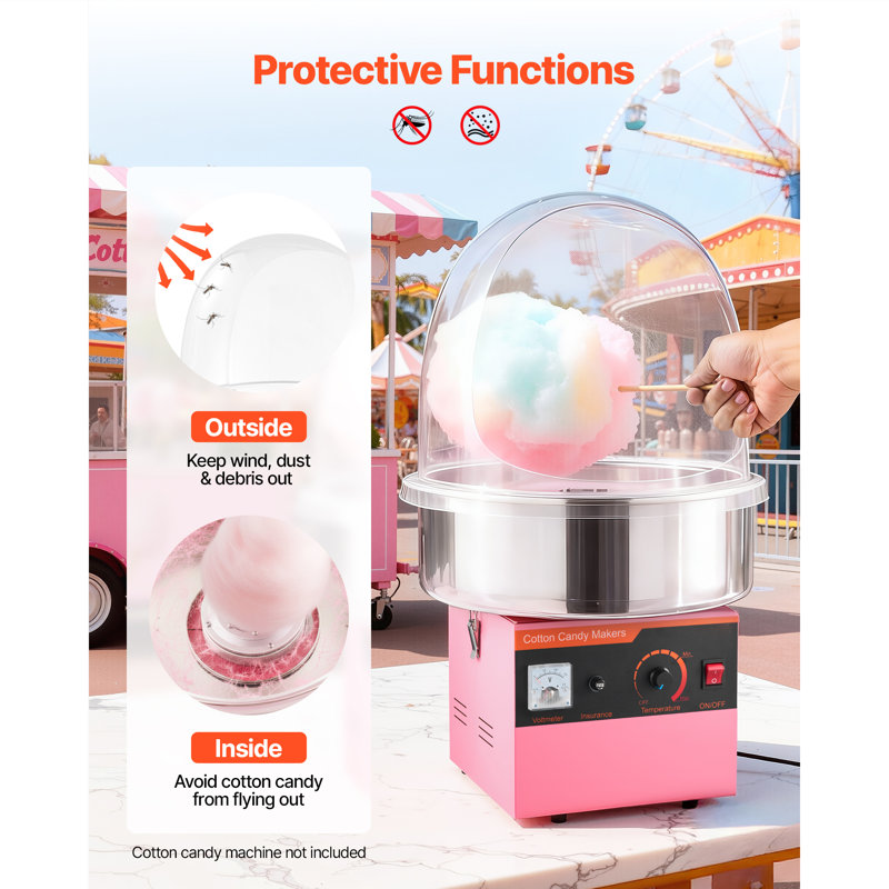 Couvercle de machine à barbe à papa, protection antibulles compatible avec les bols de 38 cm (15 pouces) pour machines à barbe à papa, idéal pour les fêtes et les commerces. Dôme transparent en acrylique avec rainure inférieure.