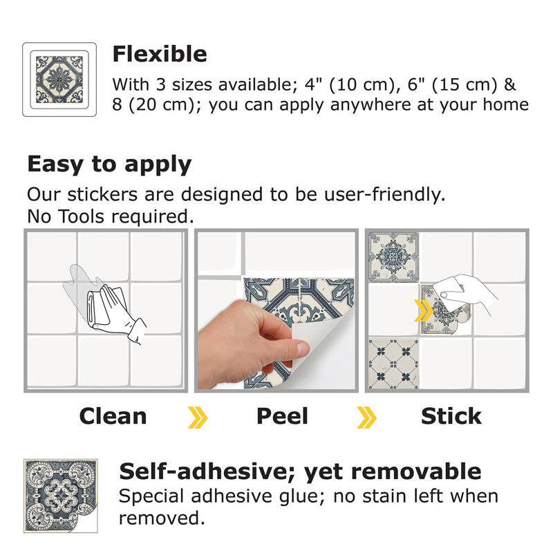 Vintage Azulejo PVC Peel & Stick Wall Stickers Mosaic Tile - 10cm x 10cm