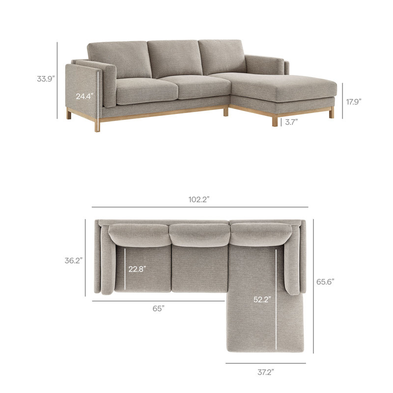 Canapé modulaire en tissu avec méridienne Roscoe, Tissu étain, Orienté à droite