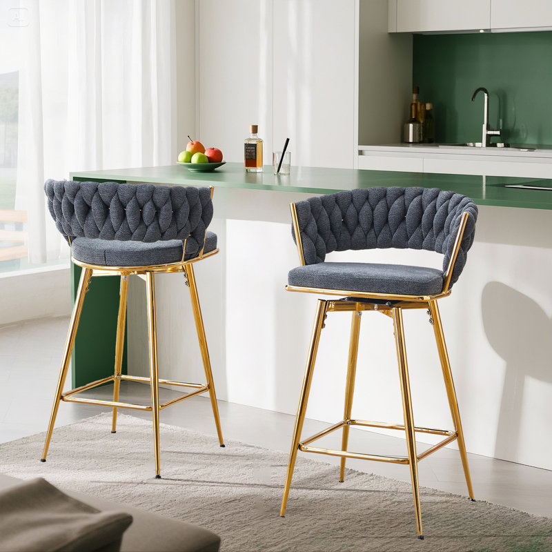 360° Swivel Counter & Bar Stools With Metal Frame, Black Seat/Gold Frame