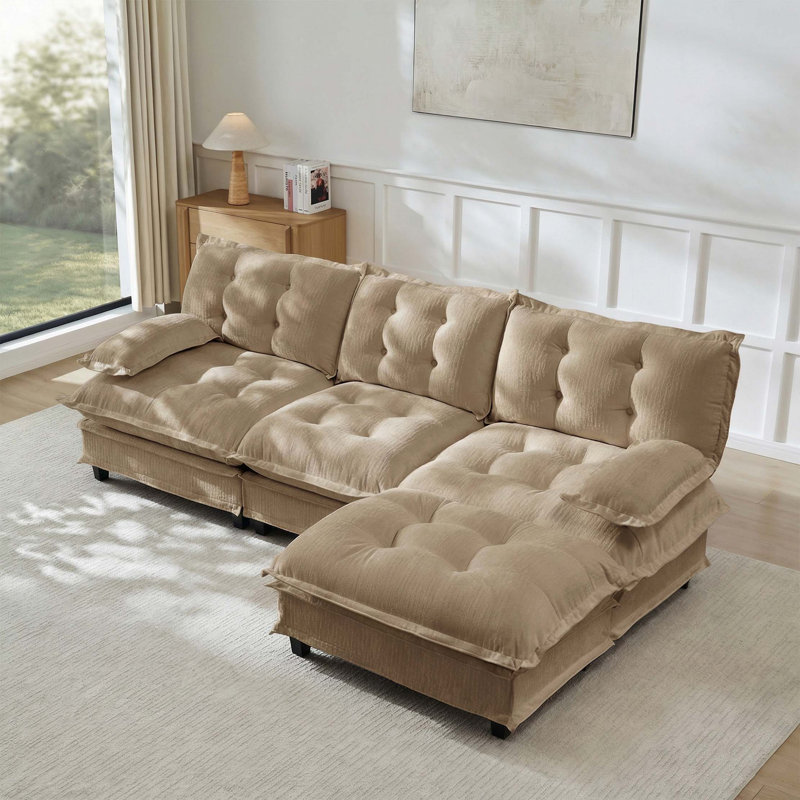 Canapé modulaire à assise profonde, 35.4" H x 107.8" W x 33.8" D, Chenille - café clair