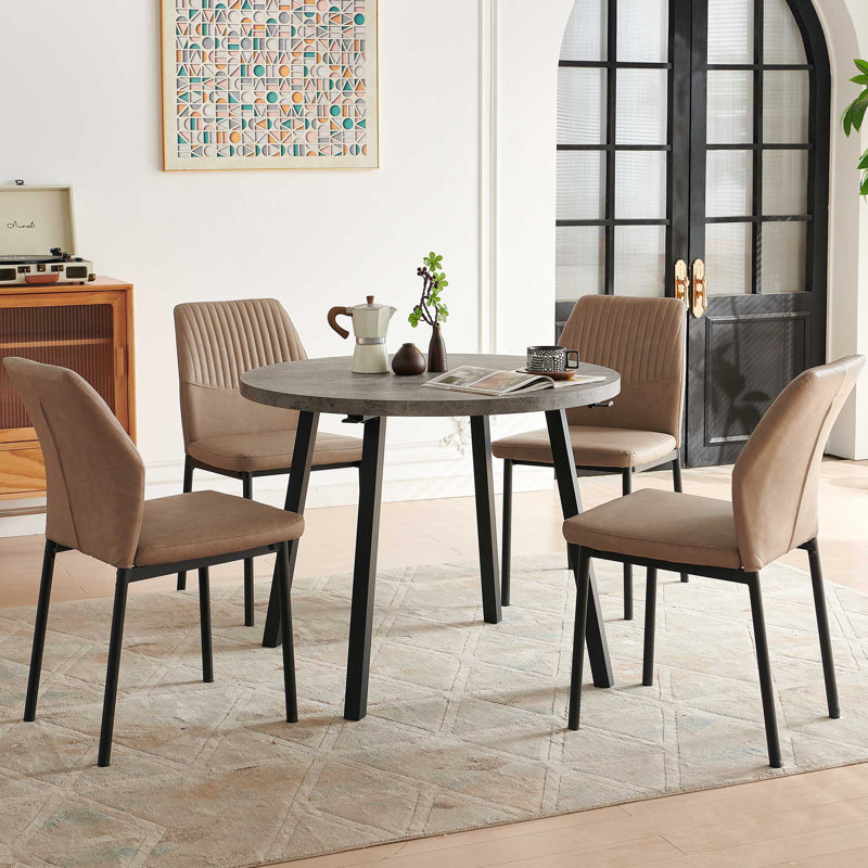 37-Inch Round Table With 4 Chairs, Beige