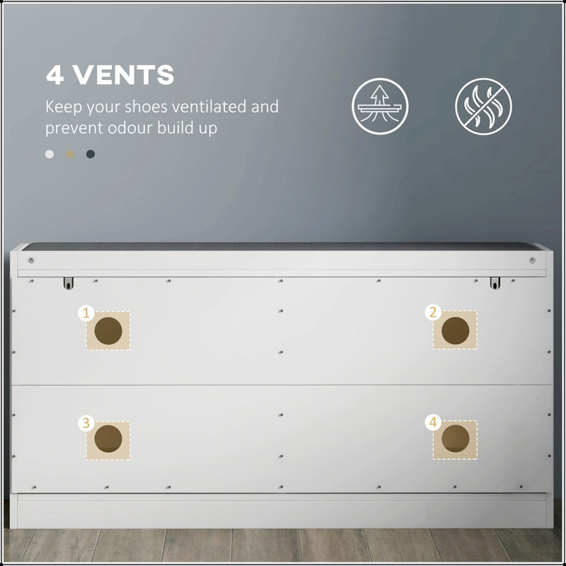 Banc à chaussures, banc d'entrée avec 2 tiroirs rabattables, coussin de siège et 2 évents pour 8 paires de chaussures pour le couloir HOMcom