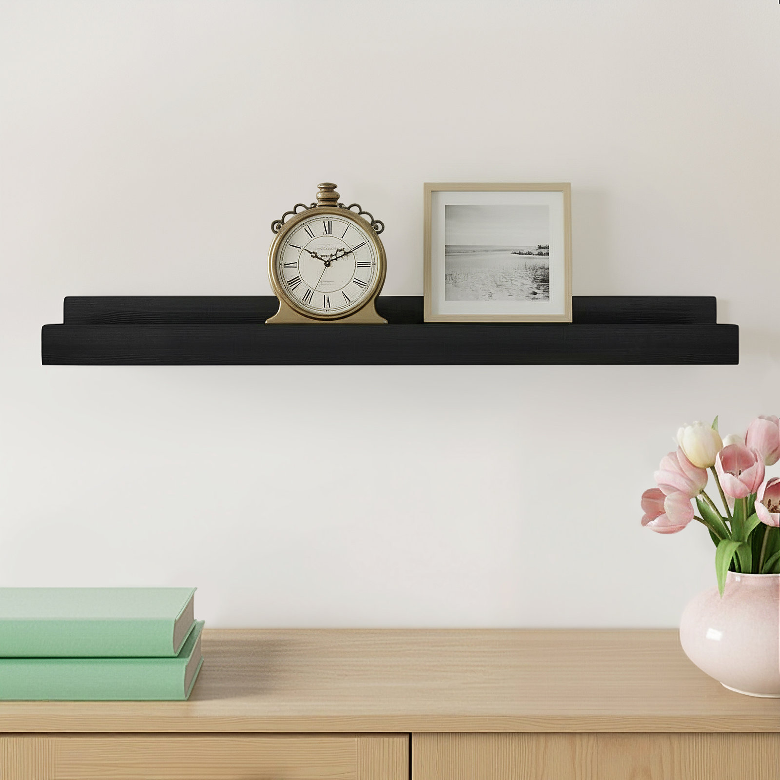 Dezerea Lipped Floating Shelf, 3.5" H x 36" W x 7.25" D, Black