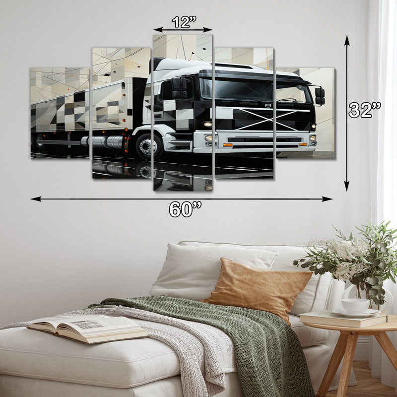  «Truck 53Ft Geometric Momentum III - Impression sur toile transport - 5 panneaux