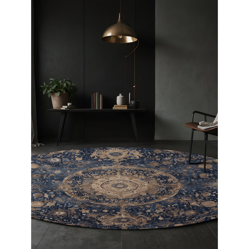 Machine Washable Gray Area Rug, Round 6'