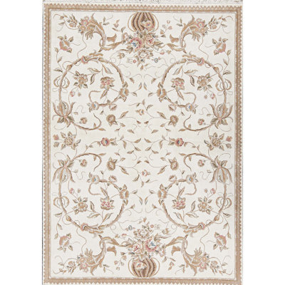 Hand-Knotted High-Quality Ivory Area Rug