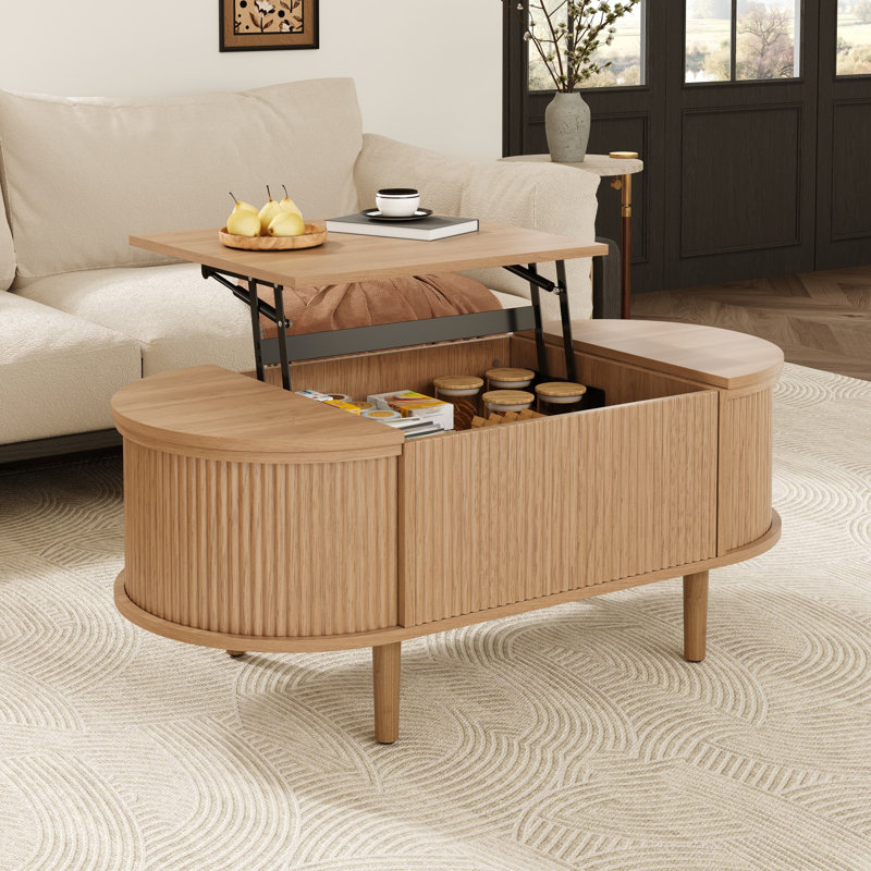 Yaelle Coffee Table with Lift-top and Large Storage, Solid Wood Legs, Nature