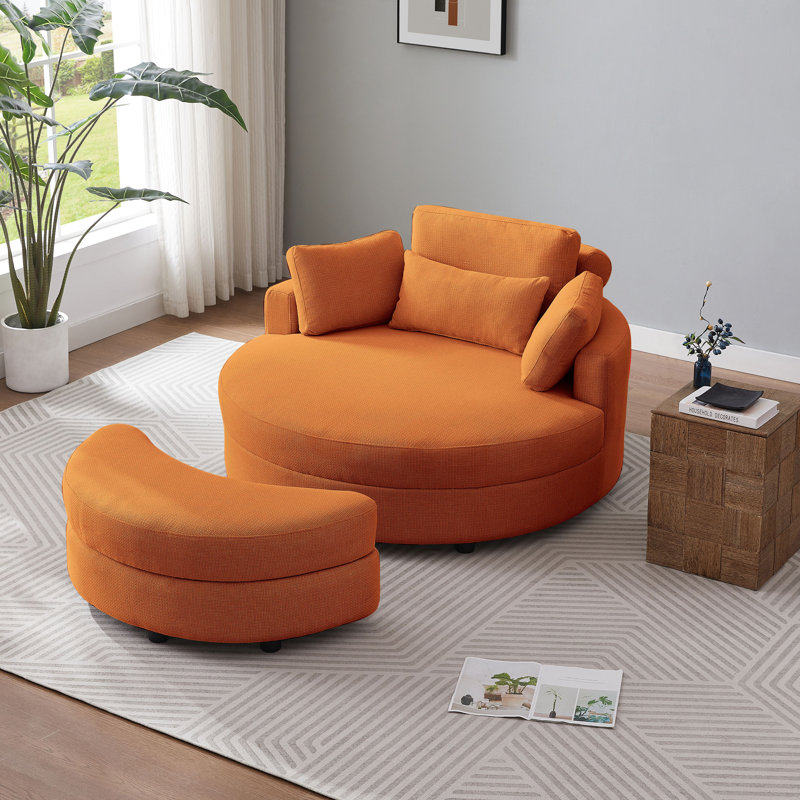 Fauteuil demi-tonneau avec repose-pieds de 51,2 po de largeur Dashton, Lin brun foncé