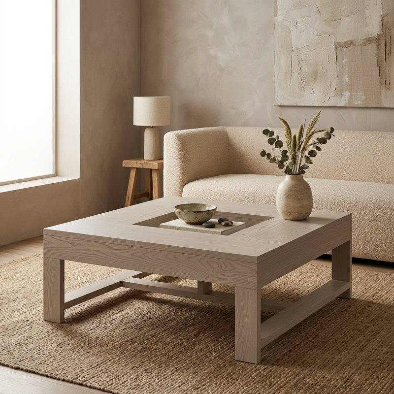 Modern Square Coffee Table With Storage Compartment