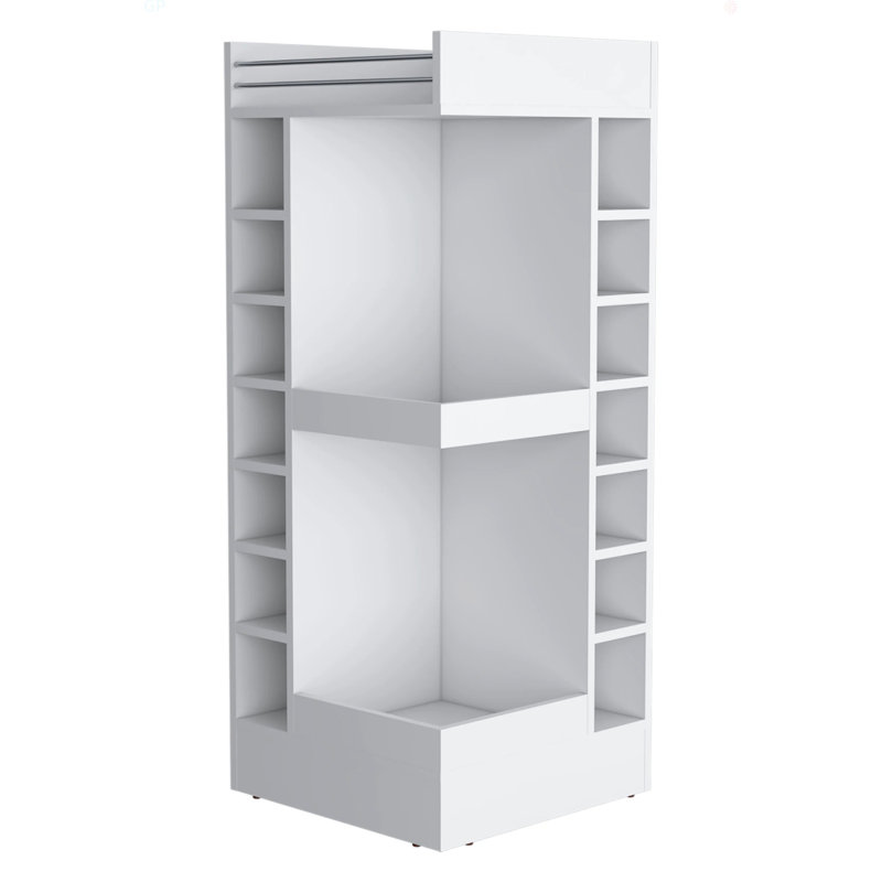 Corner Bar Cabinet With Wine Rack And Open Shelf, White