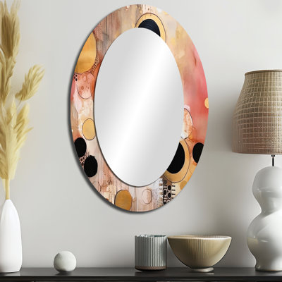 Après-midi de rêves bohème chic rétro rose doré III - Miroir décoratif ovale abstrait sur métal