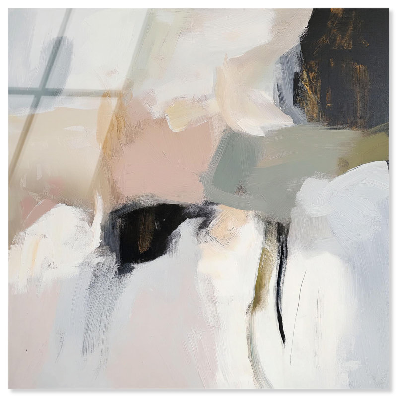 «Softened Encounters I», art abstrait acrylique neutre par Art Remedy, prêt à être accroché, H 20 po x l 20 po