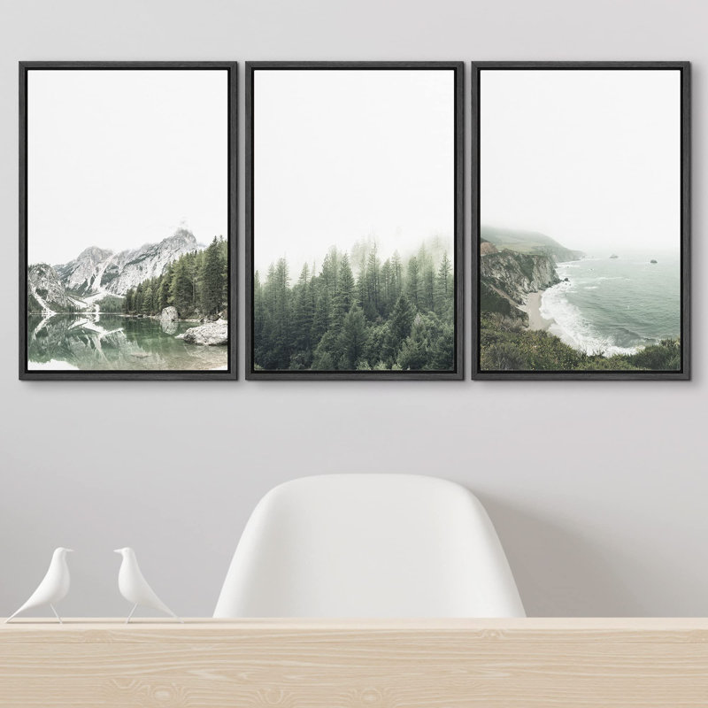 " Mountain Forest Range Ocean Landscapes Nature Wilderness Photography Modern Art Decor " 3 - Pieces, Noir