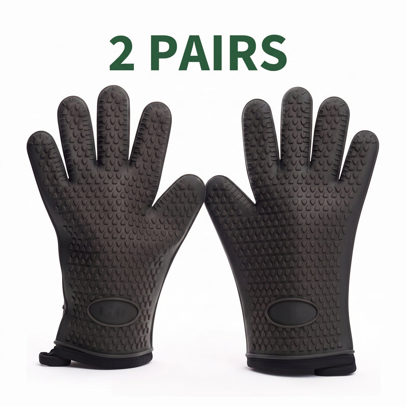 2 paires de gants de four à cinq doigts en silicone résistants à la chaleur pour la cuisson de la friteuse et du barbecue