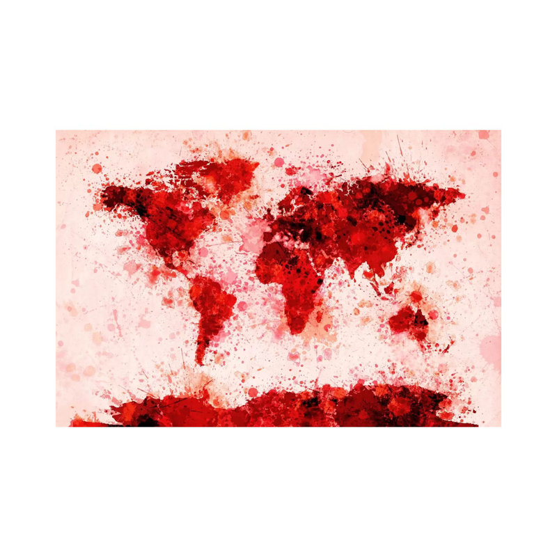 World Map Paint Splashes (Red) by Michael Tompsett - Wrapped Canvas Print, 20.32 cm H x 30.48 cm W