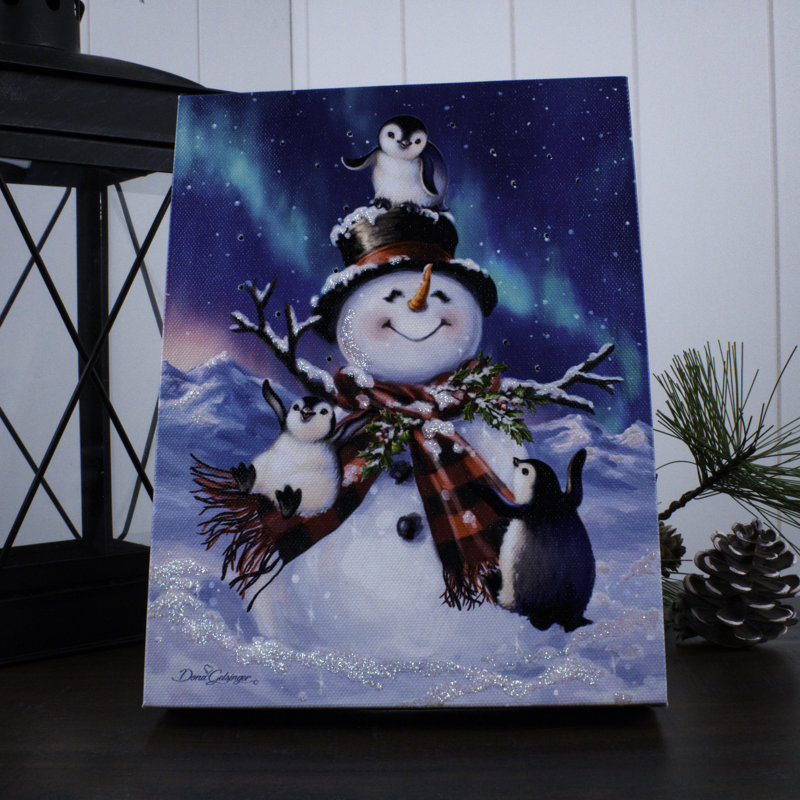 Pingouin enneigé sur toile de table 8 x 6