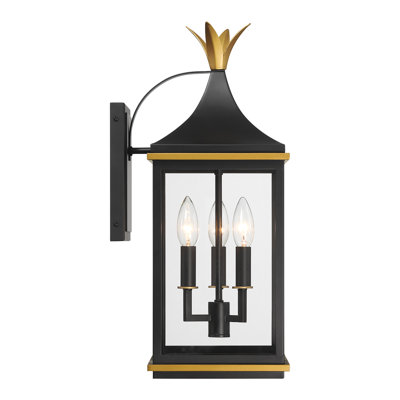 Meggett 3 Light Matte Black + Textured Gold Outdoor Sconce