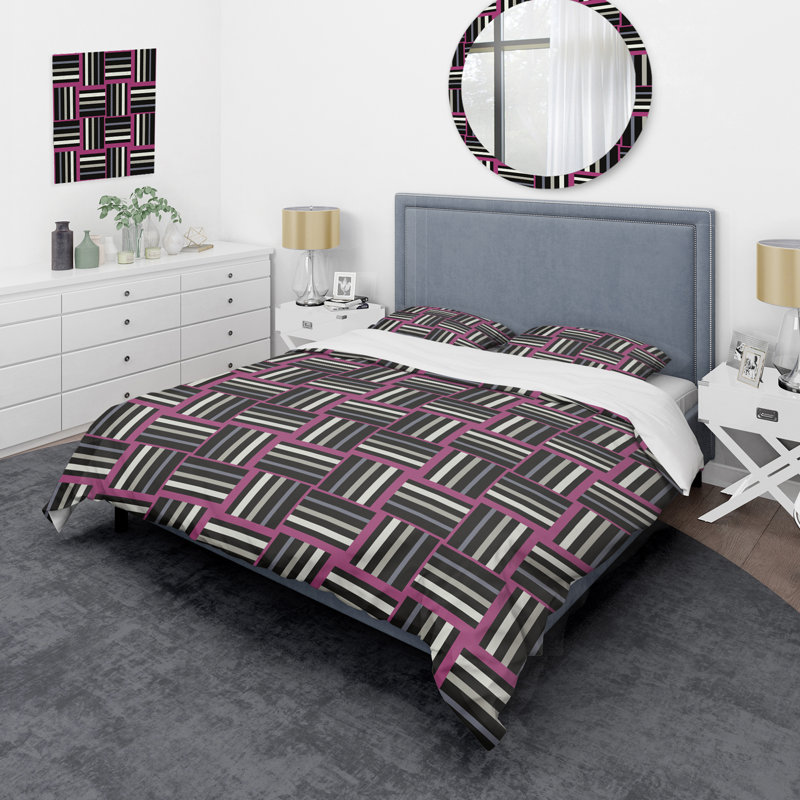 Ensemble de housse de couette en microfibre mauve / noir 3 pièces