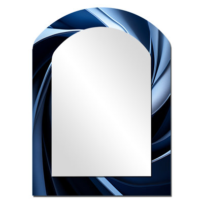 Spiraling blue abstract vortex II - Abstract Spirals Arch Mirror, Blue Asymmetrical Unique Wall Mirror, Printed Metal Art