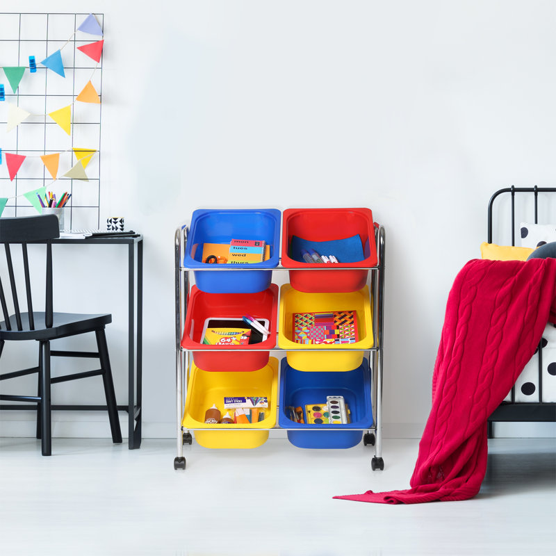 Multicolor 6-Bin Rolling Utility Organizer Storage Cart